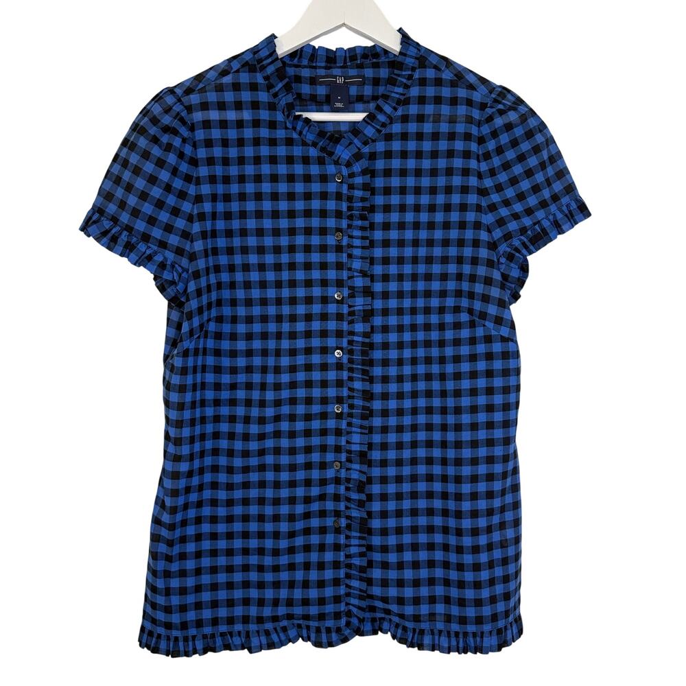 GAP Blue & Black Gingham Plaid Shirt Medium